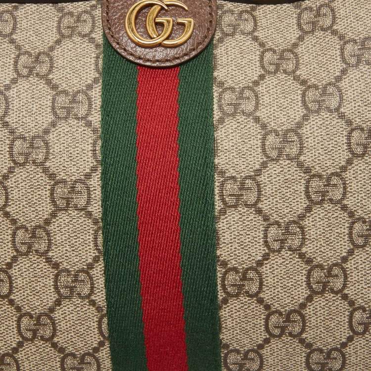 Pre Owned Gucci Beige/Brown GG Supreme Canvas and Leather Ophidia Shoulder Bag