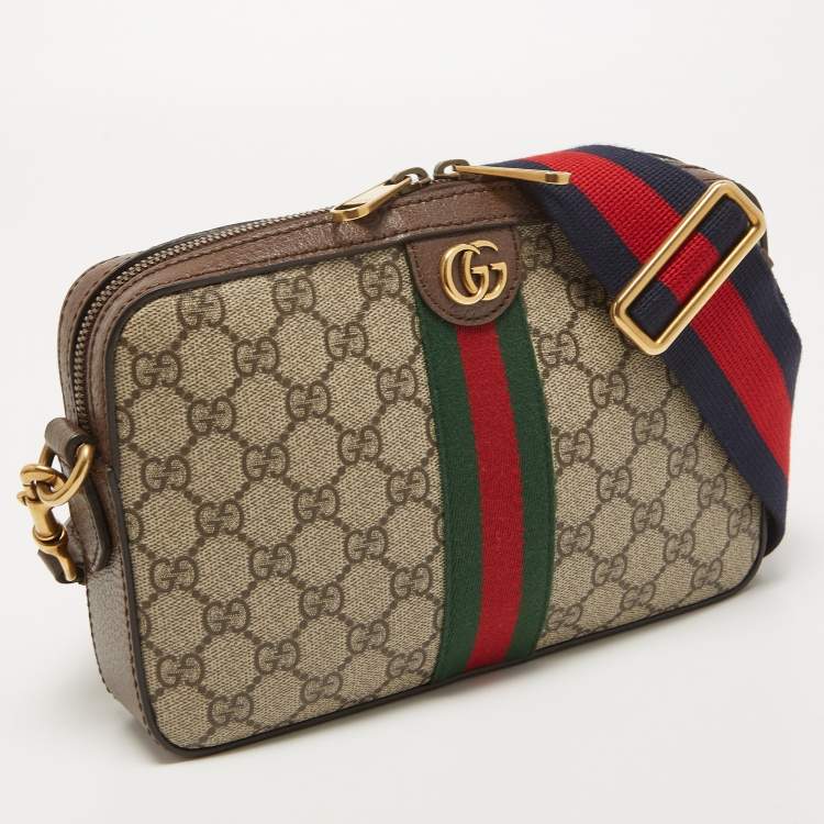 Pre Owned Gucci Beige/Brown GG Supreme Canvas and Leather Ophidia Shoulder Bag
