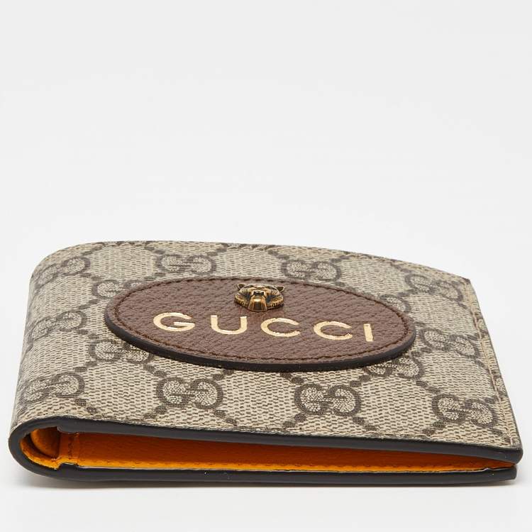 Pre Owned Gucci Beige GG Supreme Canvas and Leather Bifold Wallet