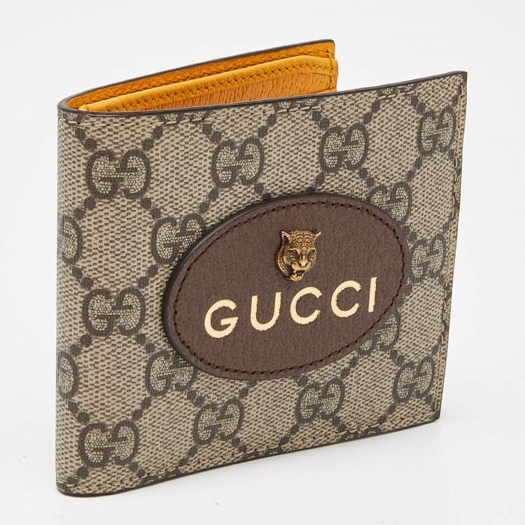 Pre Owned Gucci Beige GG Supreme Canvas and Leather Bifold Wallet