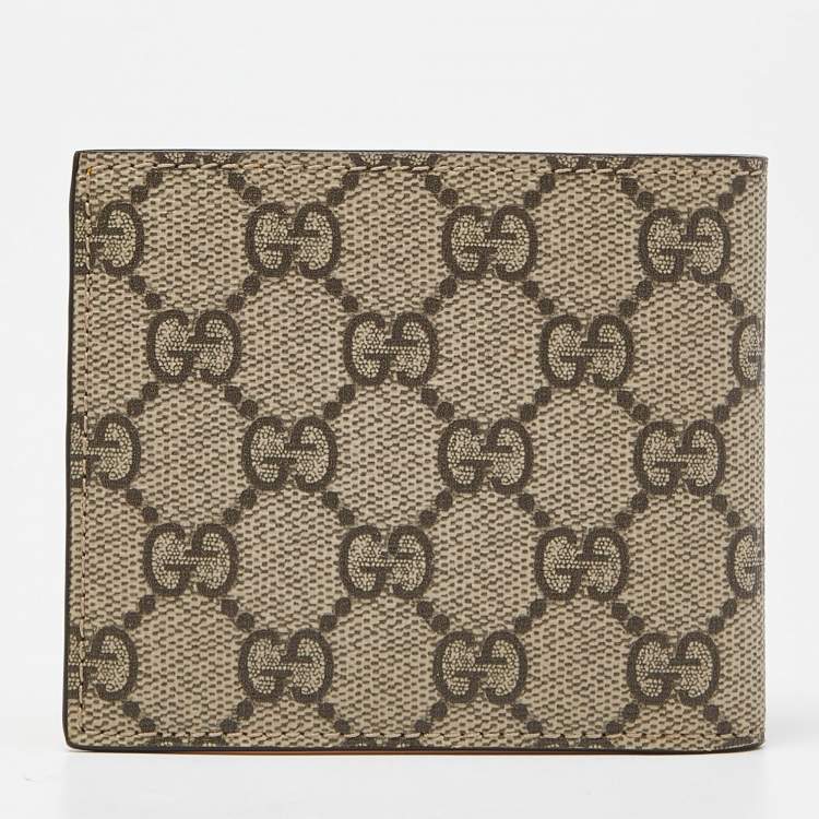 Pre Owned Gucci Beige GG Supreme Canvas and Leather Bifold Wallet