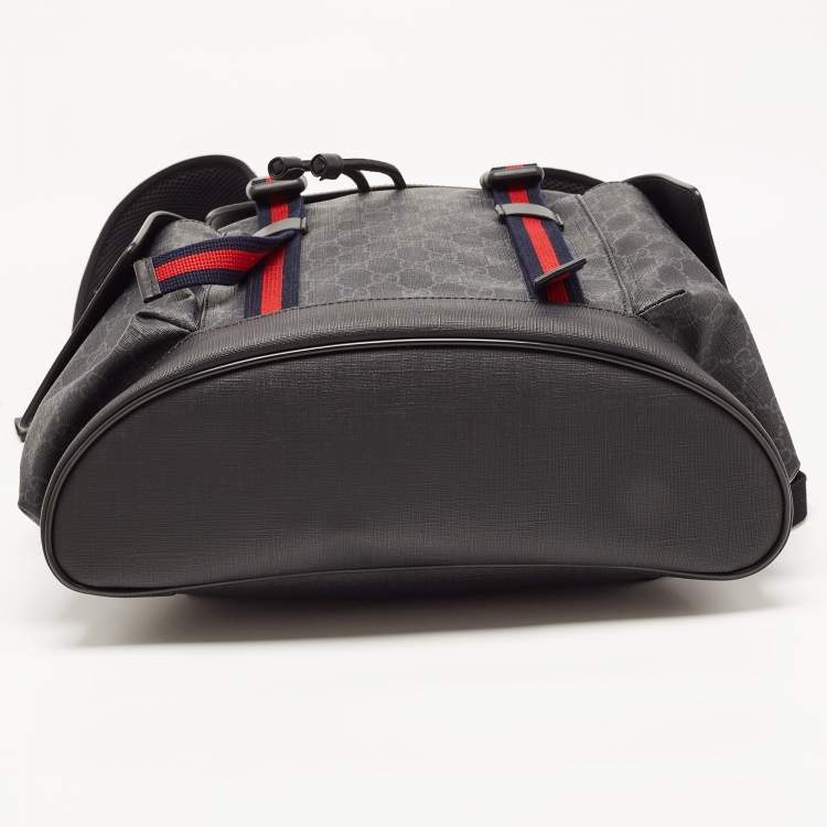 Pre Owned Gucci Black GG Supreme Canvas and Leather Web Backpack