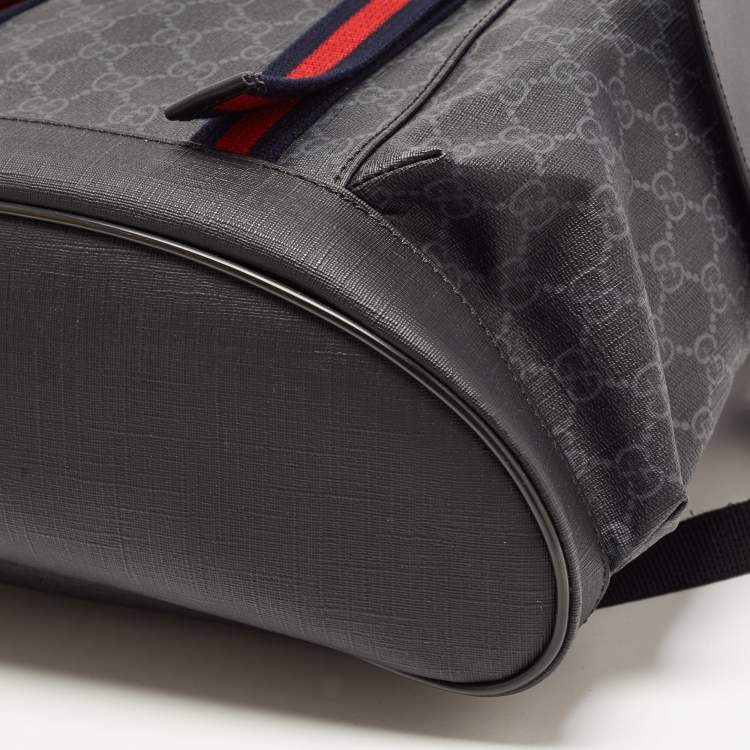 Pre Owned Gucci Black GG Supreme Canvas and Leather Web Backpack