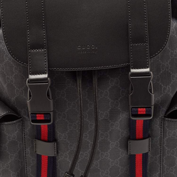 Pre Owned Gucci Black GG Supreme Canvas and Leather Web Backpack