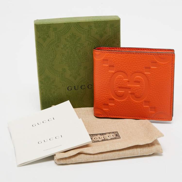 Pre Owned Gucci Orange Jumbo GG Leather Coin Bifold Wallet