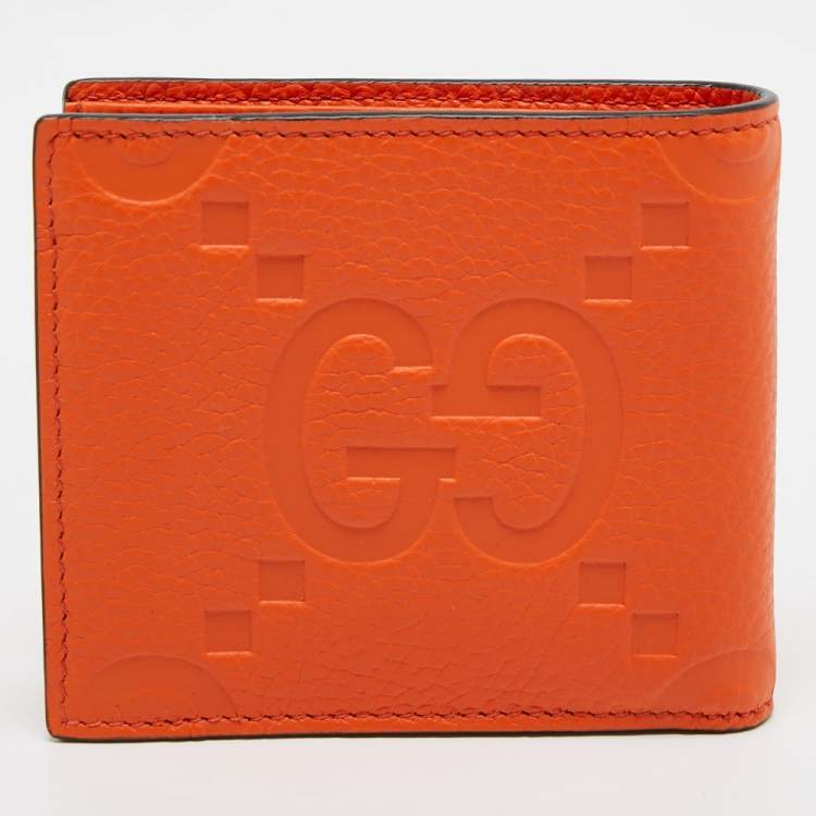 Pre Owned Gucci Orange Jumbo GG Leather Coin Bifold Wallet