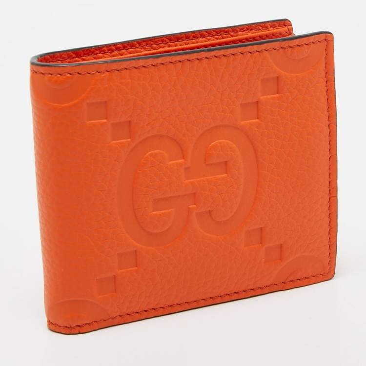 Pre Owned Gucci Orange Jumbo GG Leather Coin Bifold Wallet