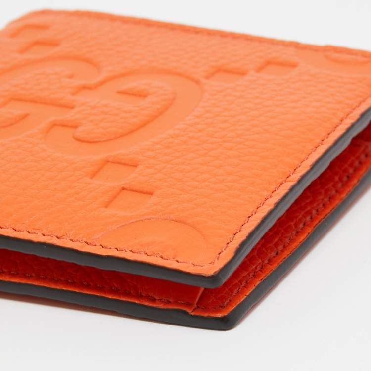 Pre Owned Gucci Orange Jumbo GG Leather Coin Bifold Wallet