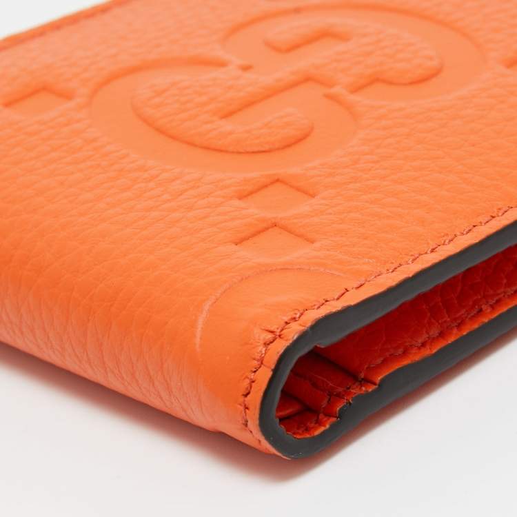 Pre Owned Gucci Orange Jumbo GG Leather Coin Bifold Wallet