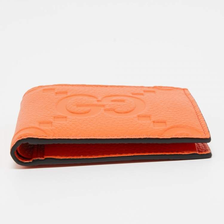 Pre Owned Gucci Orange Jumbo GG Leather Coin Bifold Wallet