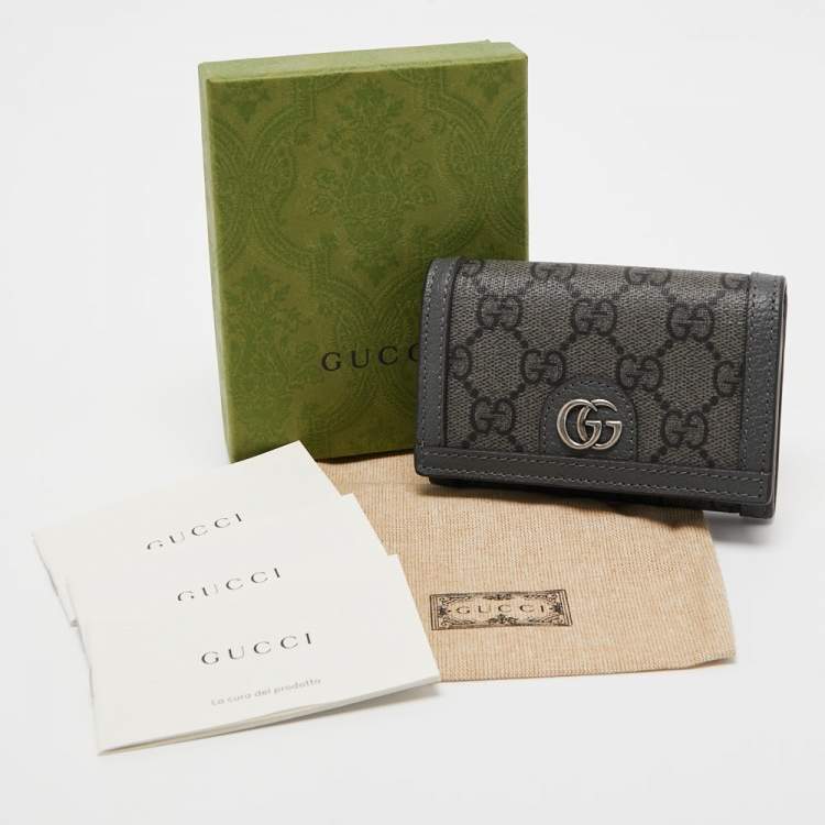 Pre Owned Gucci Grey GG Supreme Canvas and Leather Ophidia Business Card Holder