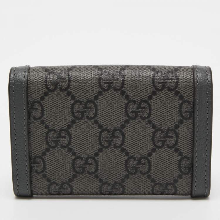 Pre Owned Gucci Grey GG Supreme Canvas and Leather Ophidia Business Card Holder