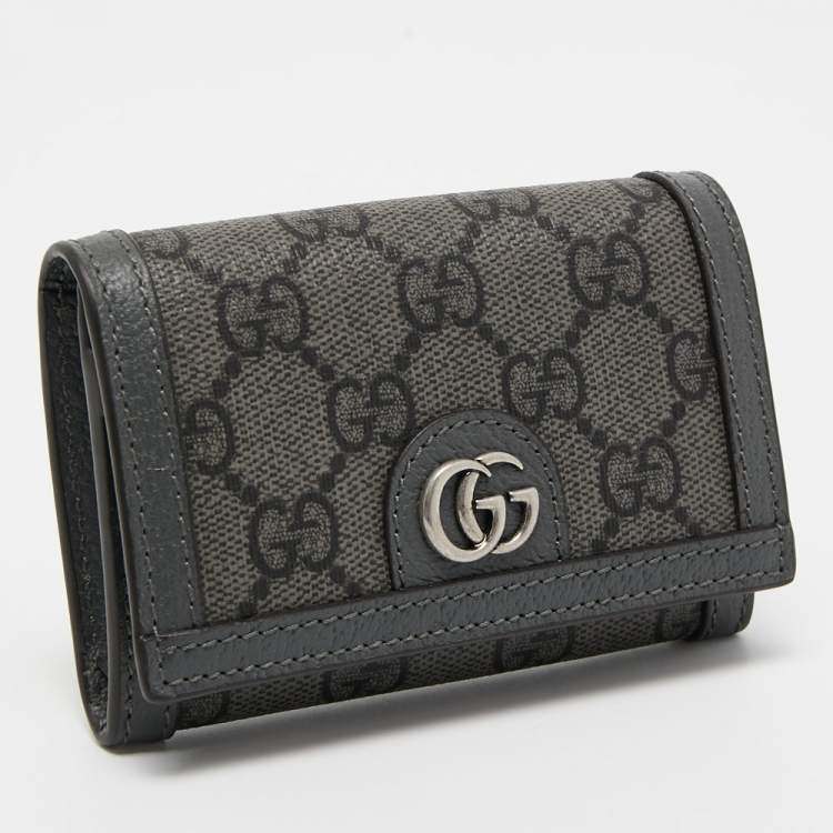 Pre Owned Gucci Grey GG Supreme Canvas and Leather Ophidia Business Card Holder
