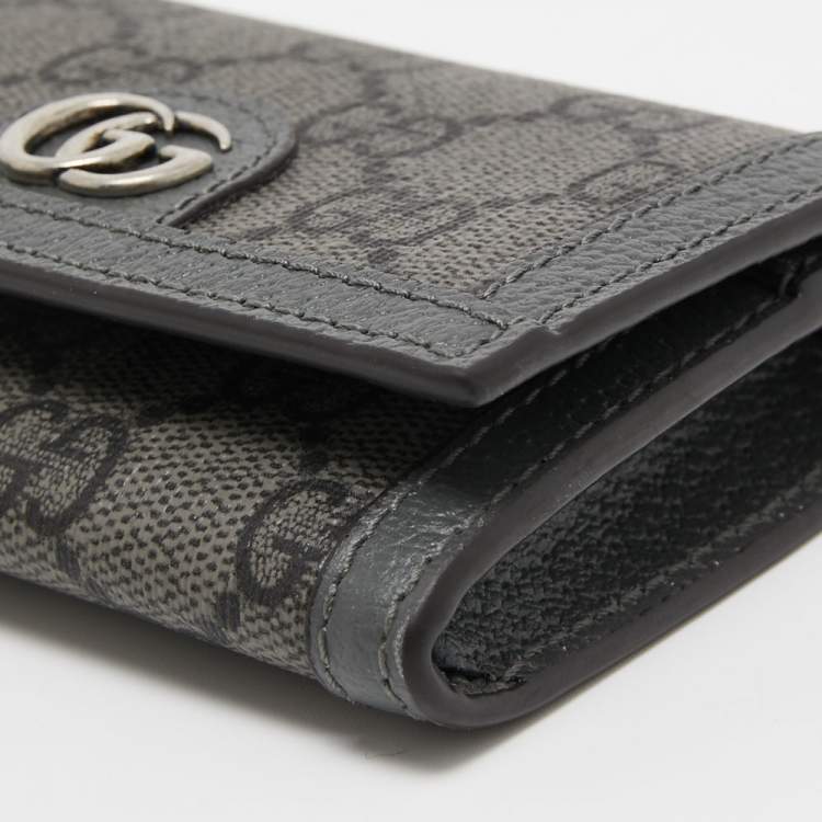 Pre Owned Gucci Grey GG Supreme Canvas and Leather Ophidia Business Card Holder
