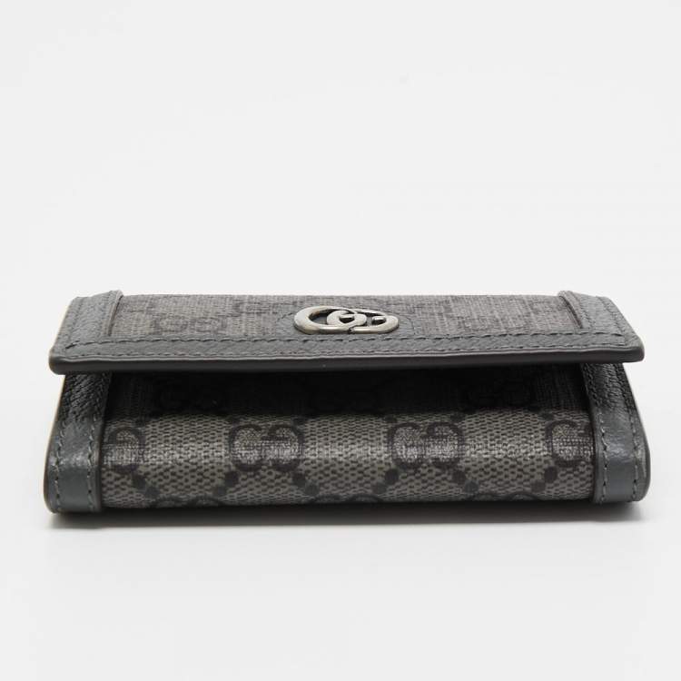 Pre Owned Gucci Grey GG Supreme Canvas and Leather Ophidia Business Card Holder