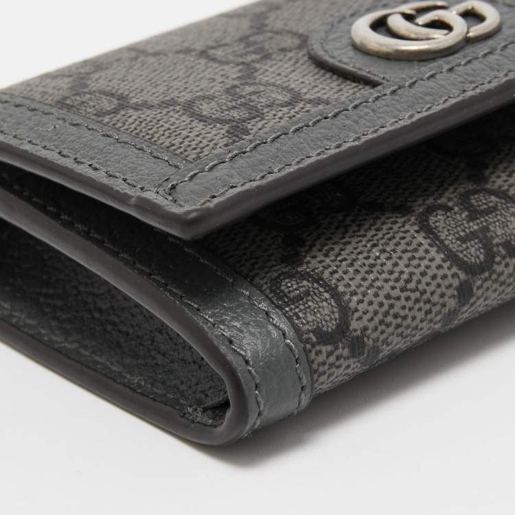 Pre Owned Gucci Grey GG Supreme Canvas and Leather Ophidia Business Card Holder