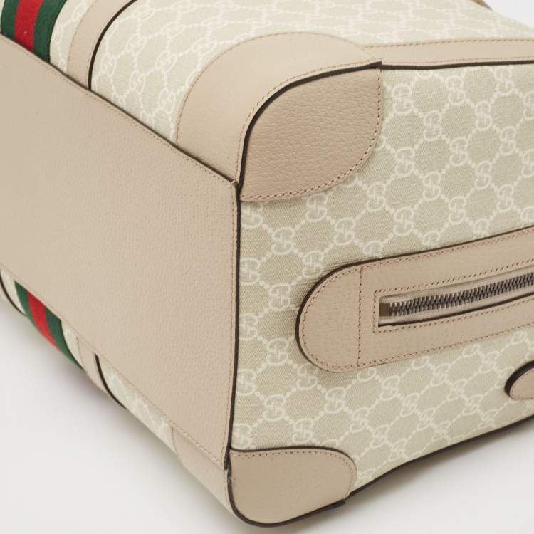 مملوكة مسبقًا Gucci Beige/Off White GG Supreme Canvas Medium Web Savoy Duffle Bag