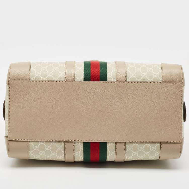 مملوكة مسبقًا Gucci Beige/Off White GG Supreme Canvas Medium Web Savoy Duffle Bag