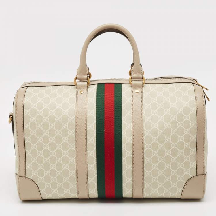 مملوكة مسبقًا Gucci Beige/Off White GG Supreme Canvas Medium Web Savoy Duffle Bag