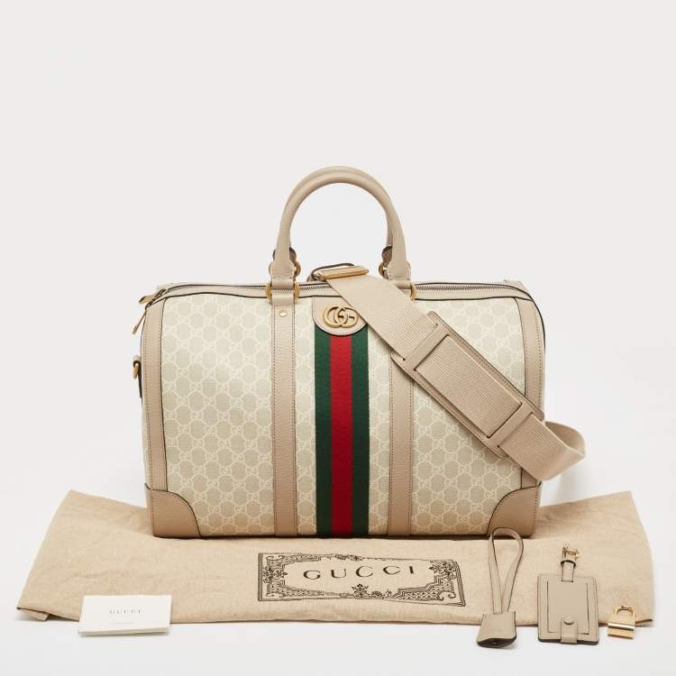 مملوكة مسبقًا Gucci Beige/Off White GG Supreme Canvas Medium Web Savoy Duffle Bag