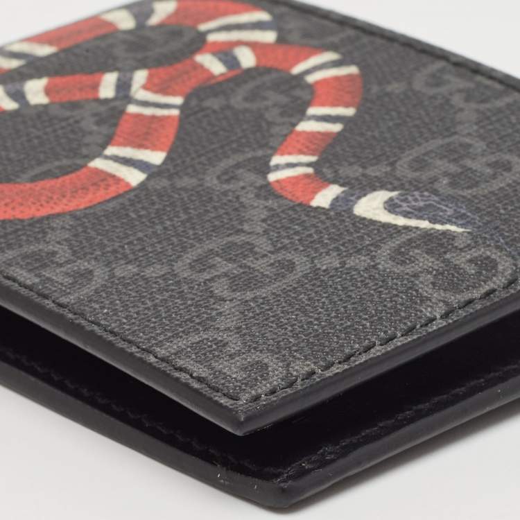 Pre Owned Gucci Black GG Supreme Canvas Kingsnake Print Bifold Wallet