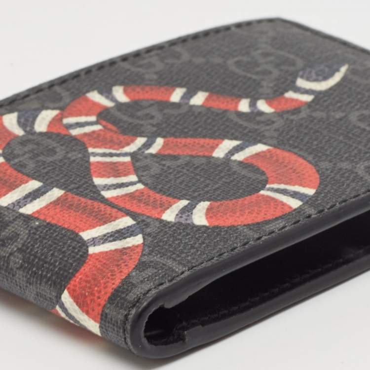 Pre Owned Gucci Black GG Supreme Canvas Kingsnake Print Bifold Wallet