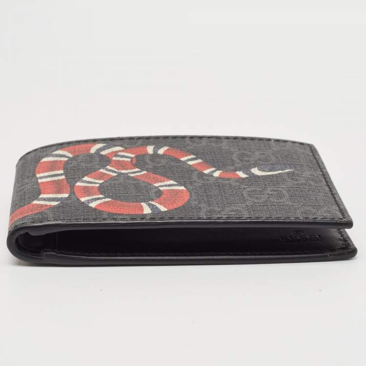 Pre Owned Gucci Black GG Supreme Canvas Kingsnake Print Bifold Wallet
