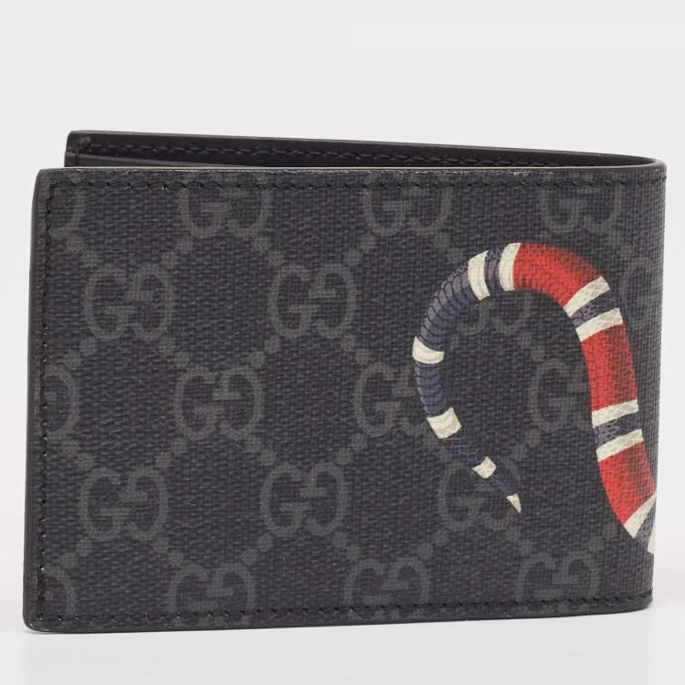 Pre Owned Gucci Black GG Supreme Canvas Kingsnake Print Bifold Wallet