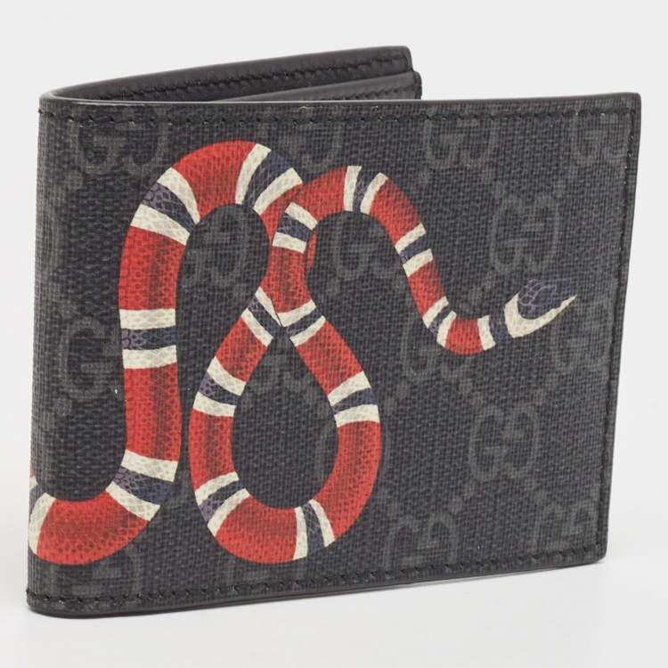 Pre Owned Gucci Black GG Supreme Canvas Kingsnake Print Bifold Wallet