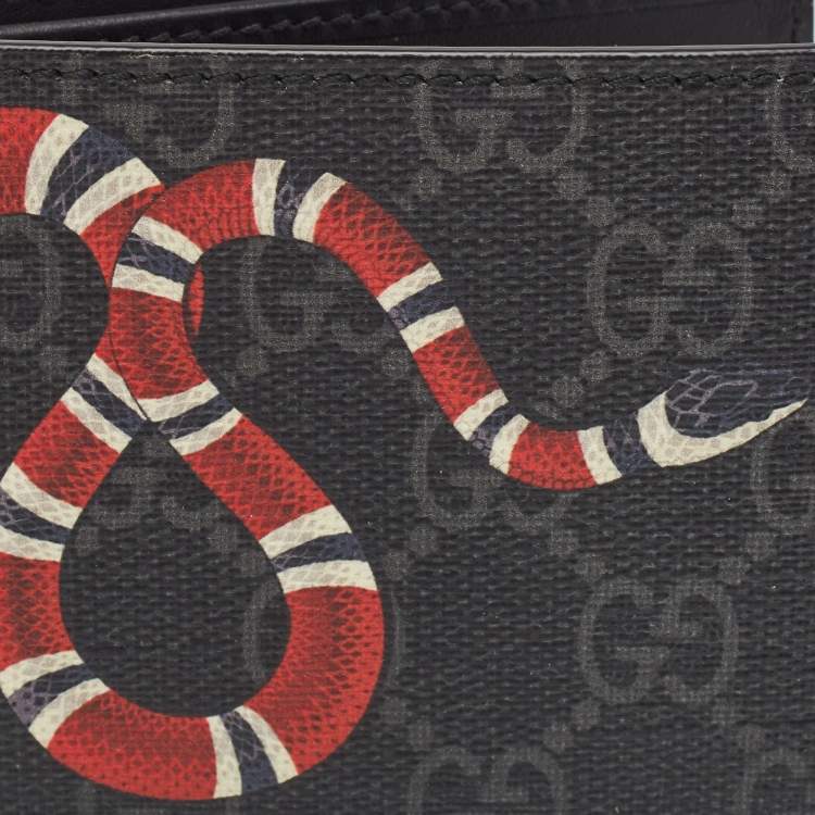 Pre Owned Gucci Black GG Supreme Canvas Kingsnake Print Bifold Wallet