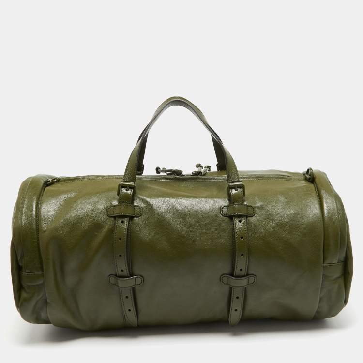 مملوكة مسبقًا Gucci Green Leather Large Tonal Double G Duffle Bag