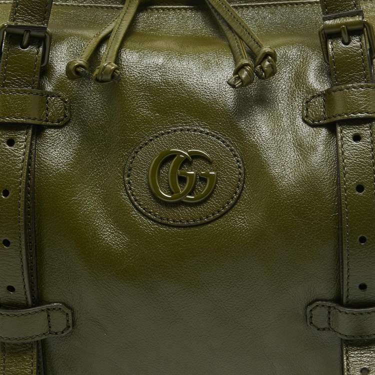 مملوكة مسبقًا Gucci Green Leather Large Tonal Double G Duffle Bag