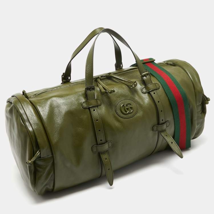 مملوكة مسبقًا Gucci Green Leather Large Tonal Double G Duffle Bag