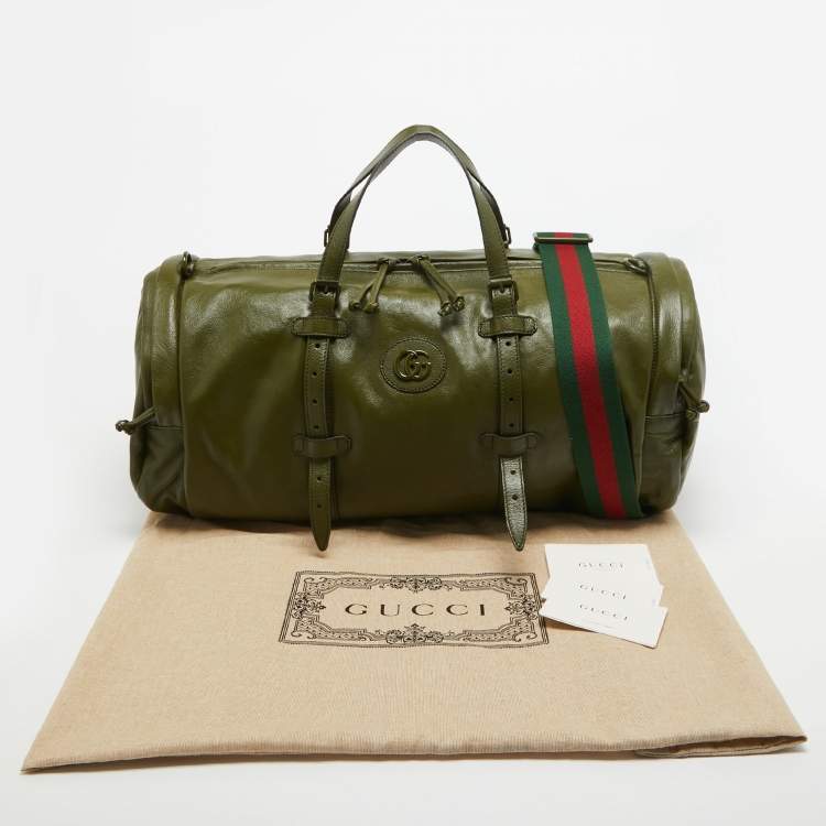مملوكة مسبقًا Gucci Green Leather Large Tonal Double G Duffle Bag