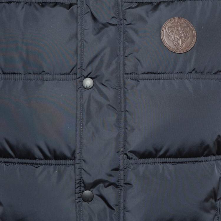 Pre Owned Gucci  Navy Blue Synthetic Sleeveless Quilted Down Jacket M