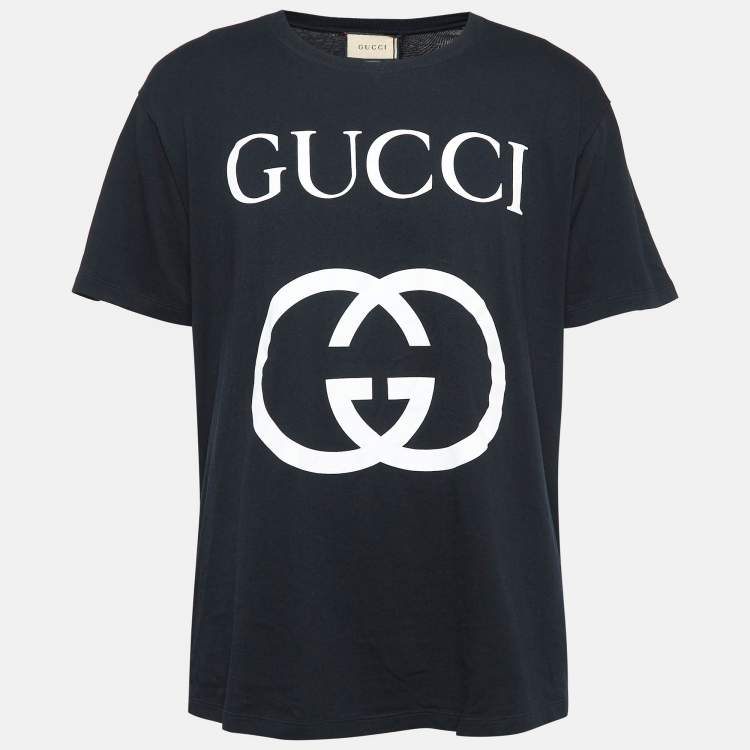 Pre Owned Gucci Black GG Print Jersey T-Shirt L