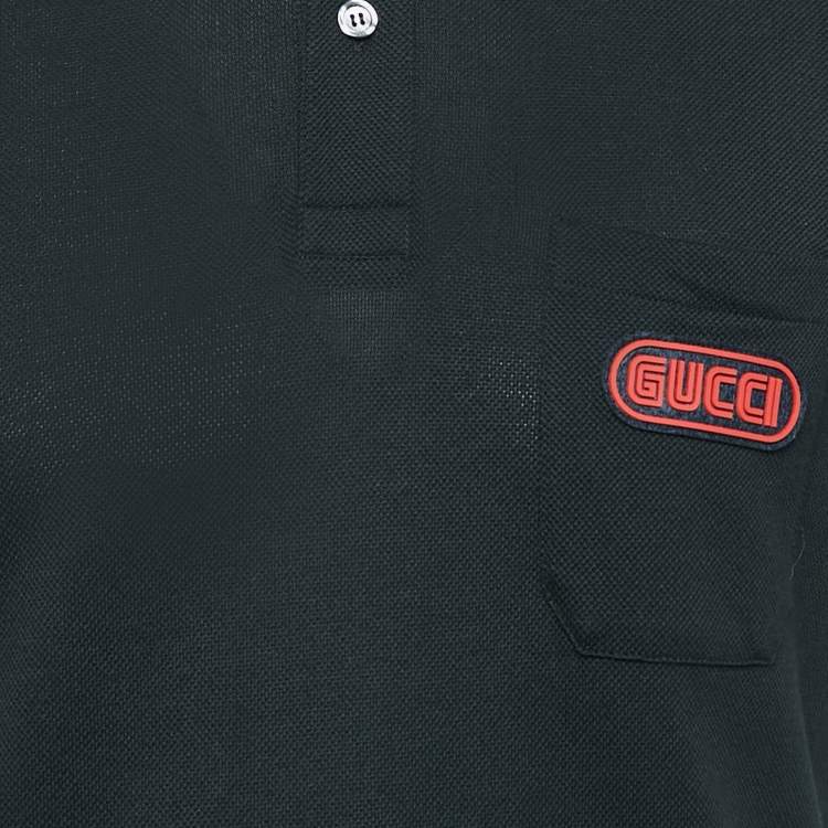 Pre Owned Gucci Black/Yellow Cotton Piquet Polo T-Shirt L