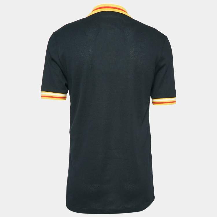 Pre Owned Gucci Black/Yellow Cotton Piquet Polo T-Shirt L