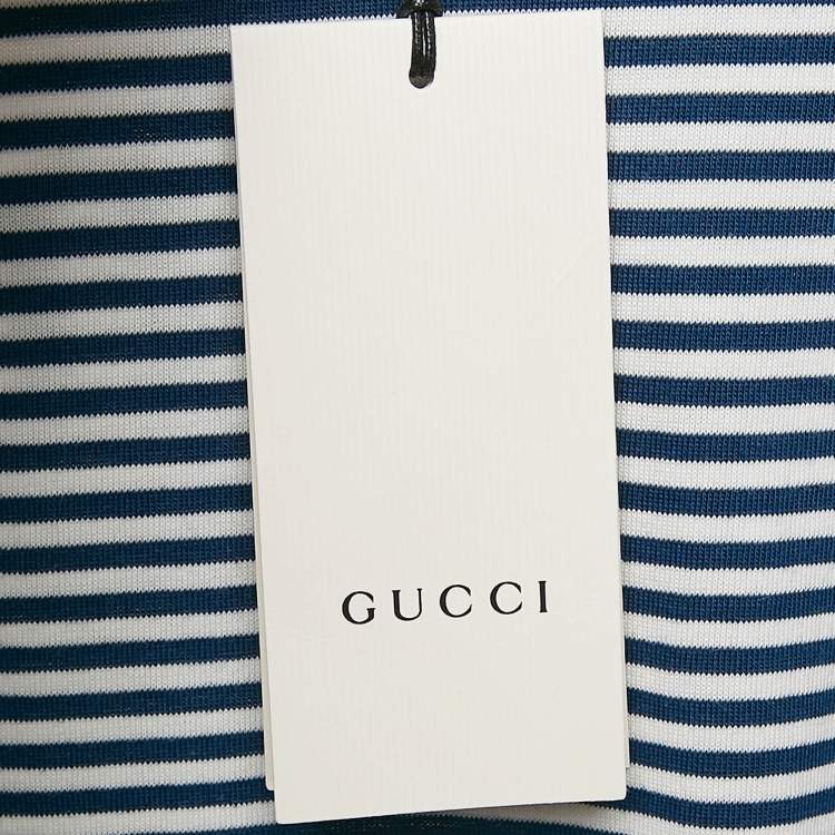 Pre Owned Gucci Blue/White Orgasmique Striped Cotton Basque T-Shirt S