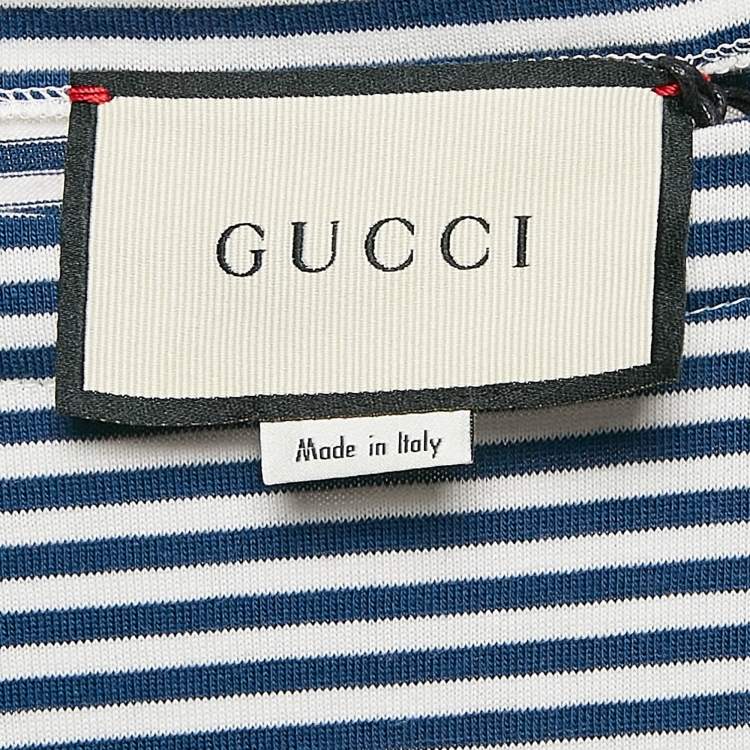 Pre Owned Gucci Blue/White Orgasmique Striped Cotton Basque T-Shirt S