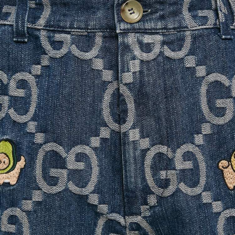Pre Owned Gucci Blue Jumbo GG Supreme Denim Embroidered Shorts M