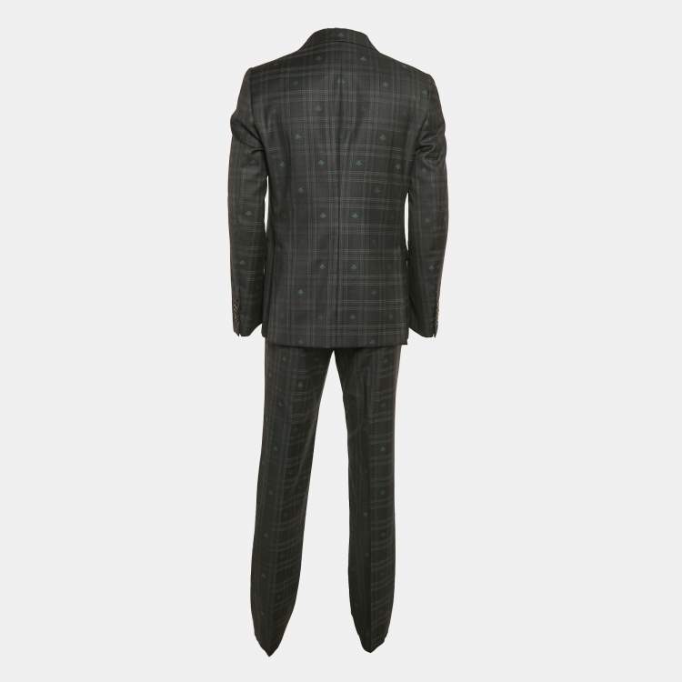 Pre Owned Gucci Grey Bee Flannel Wool Single Breasted Pants Suit L
