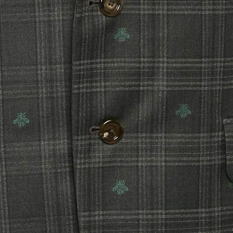 Pre Owned Gucci Grey Bee Flannel Wool Single Breasted Pants Suit L