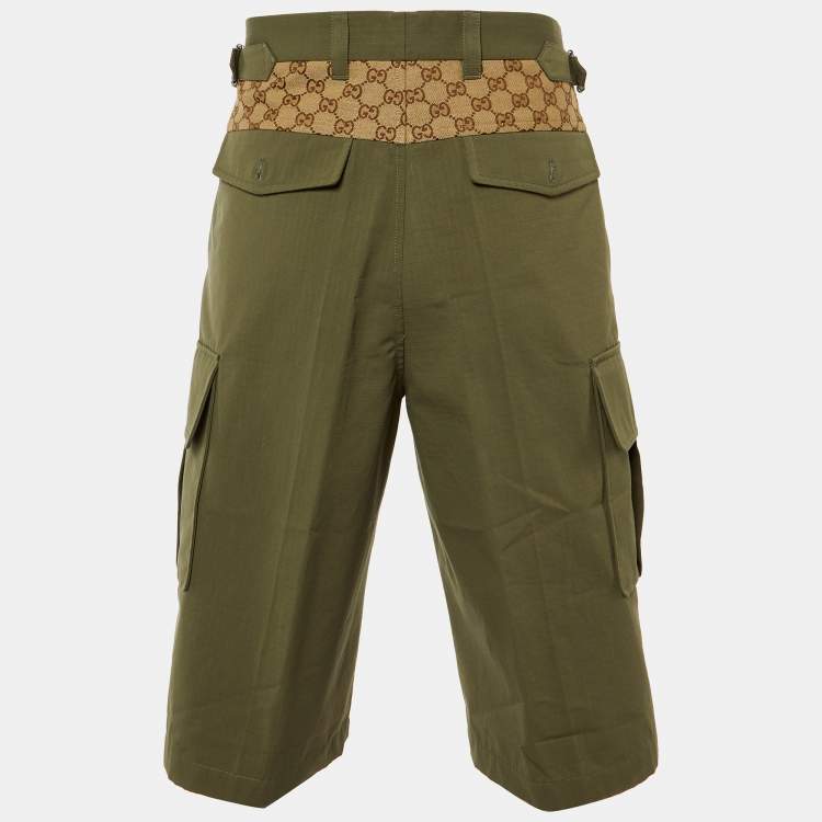 مملوكة مسبقًا Gucci Green Cotton GG Canvas Panelled Cargo Shorts L