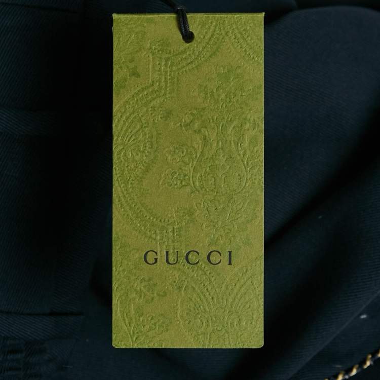 Pre Owned Gucci Navy Blue Cotton Drill Embroidered Detail Trousers M