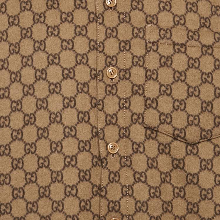 Pre Owned Gucci Camel Brown Brushed GG Flannel Wool Button Front Jacket S