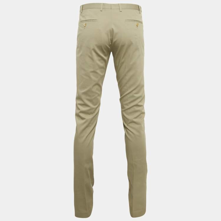 Pre Owned Gucci Beige Textured Cotton Regular Fit Trousers L