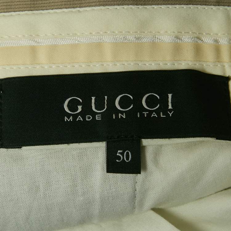 Pre Owned Gucci Beige Textured Cotton Regular Fit Trousers L