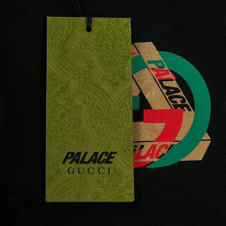Pre Owned Gucci x Palace Black Logo Print Cotton Crew Neck T-Shirt S