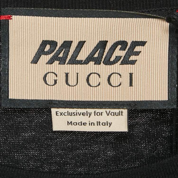 Pre Owned Gucci x Palace Black Logo Print Cotton Crew Neck T-Shirt S